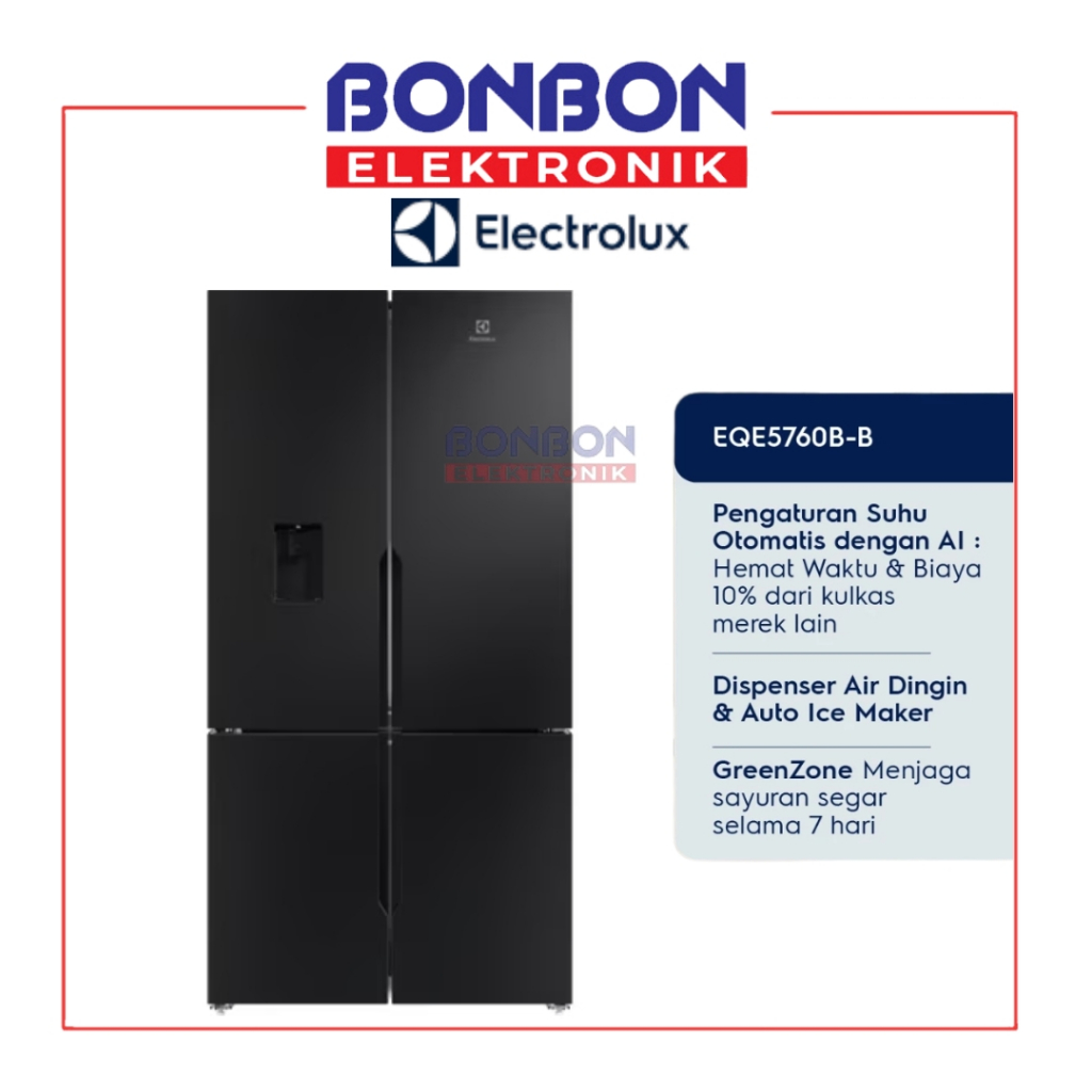 Electrolux Kulkas 4 Pintu Inverter 634L EQE5760B-B / EQE 5760B B / EQE5760B B - Water Dispenser - AI
