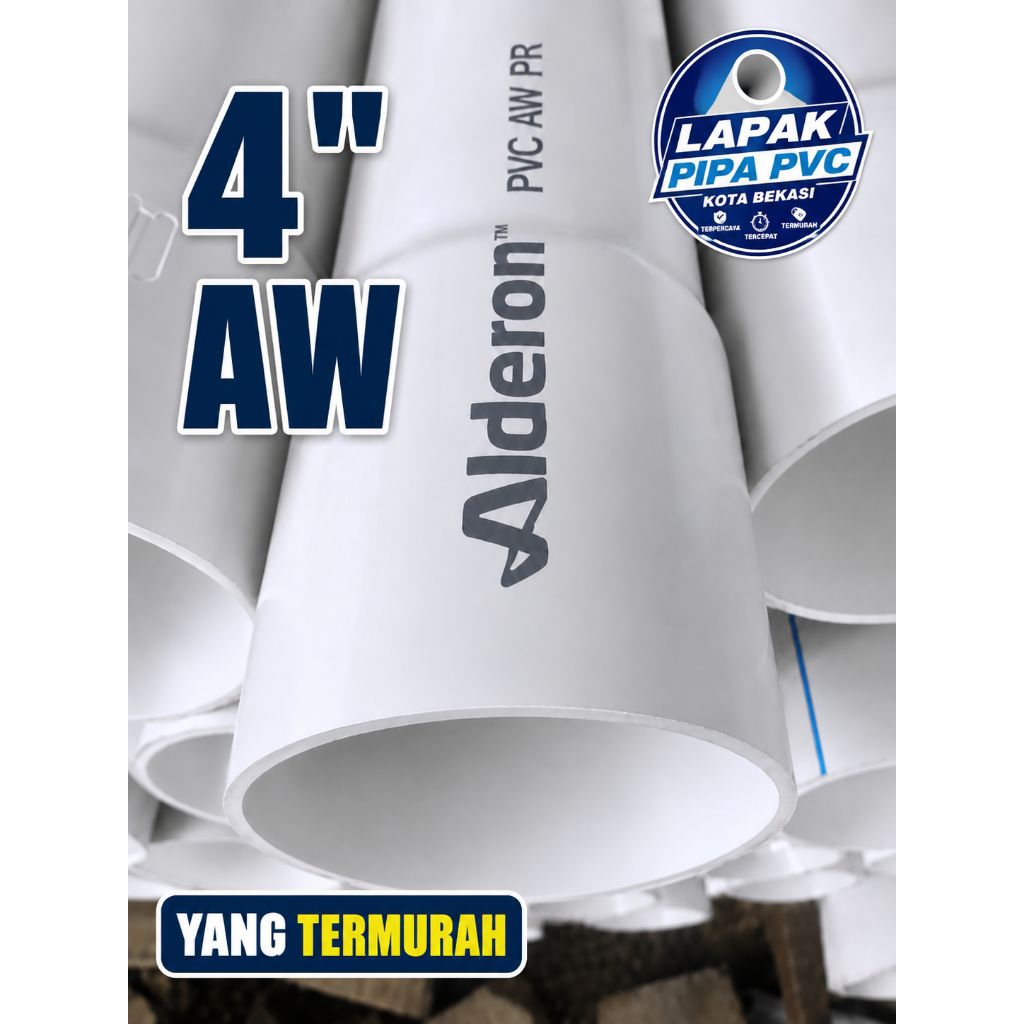 Pipa PVC 4" Inch Tipe AW Panjang 100 cm Berstandar SNI Merk Alderon