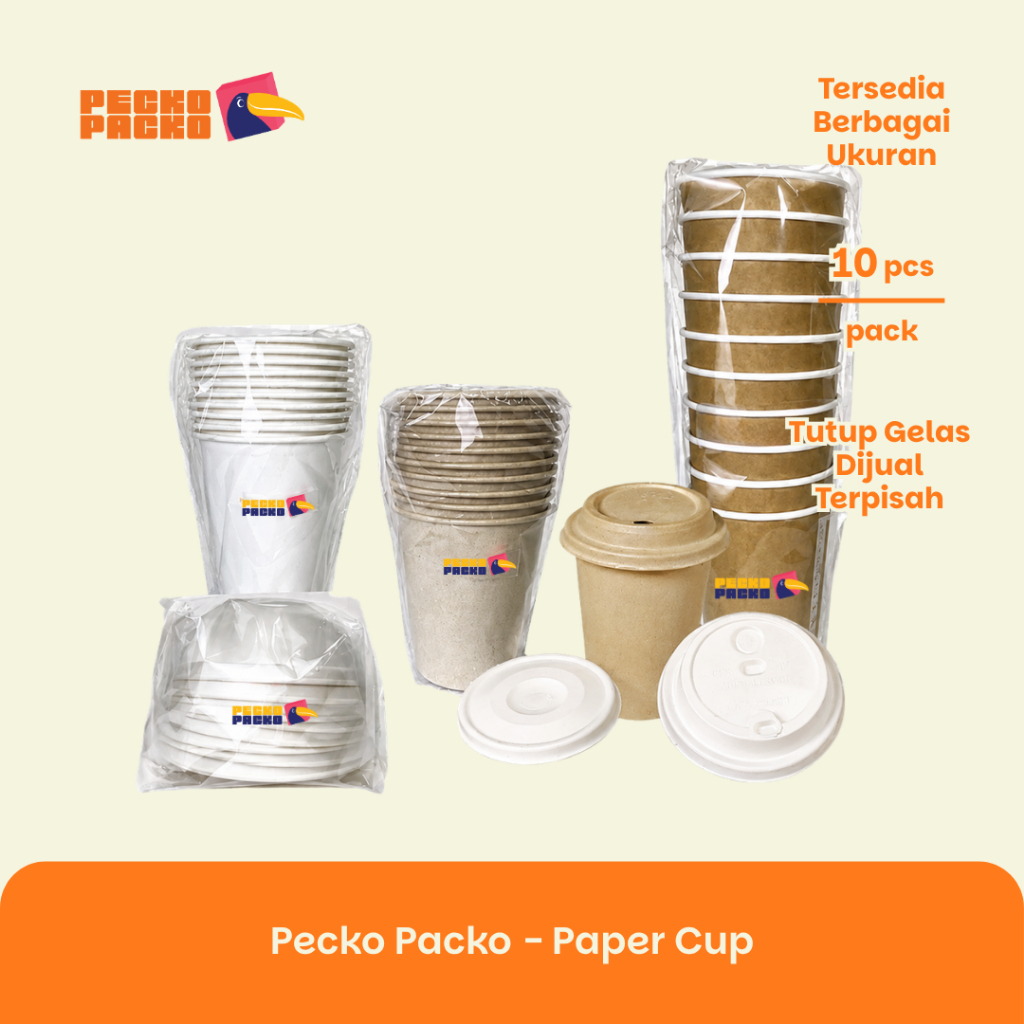 Pecko Packo - Paper Cup - Gelas dan Tutup Bagasse Eco Friendly Tebal Sekali Pakai