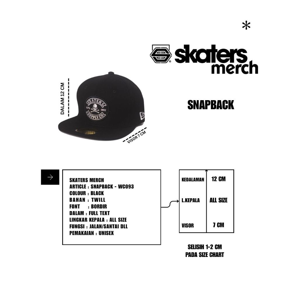 SKATERS - TOPI PRIA WANITA SNAPBACK BRANDED ORIGINAL DISTRO PREMIUM KEREN KEKINIAN DEWASA WARNA HITA