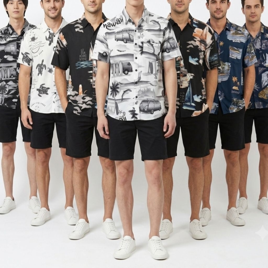 ASTRINA - Kemeja Pantai Hawaii Rayon Motif Bunga Lengan Pendek Baju Santai Hawaii Pria Kemeja Bali P