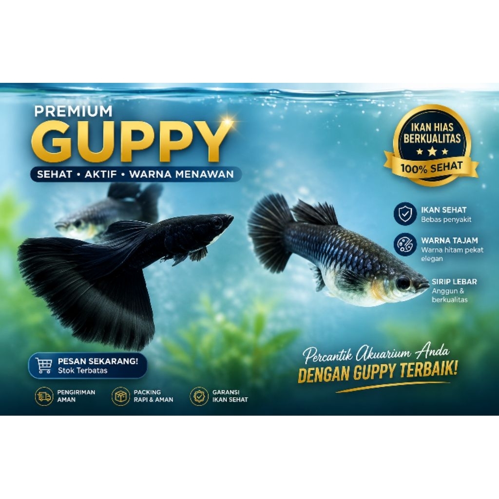 satu pasang ikan Guppy black Moscow ikan Guppy promo satu pasang ikan Guppy jantan betina ikan Guppy