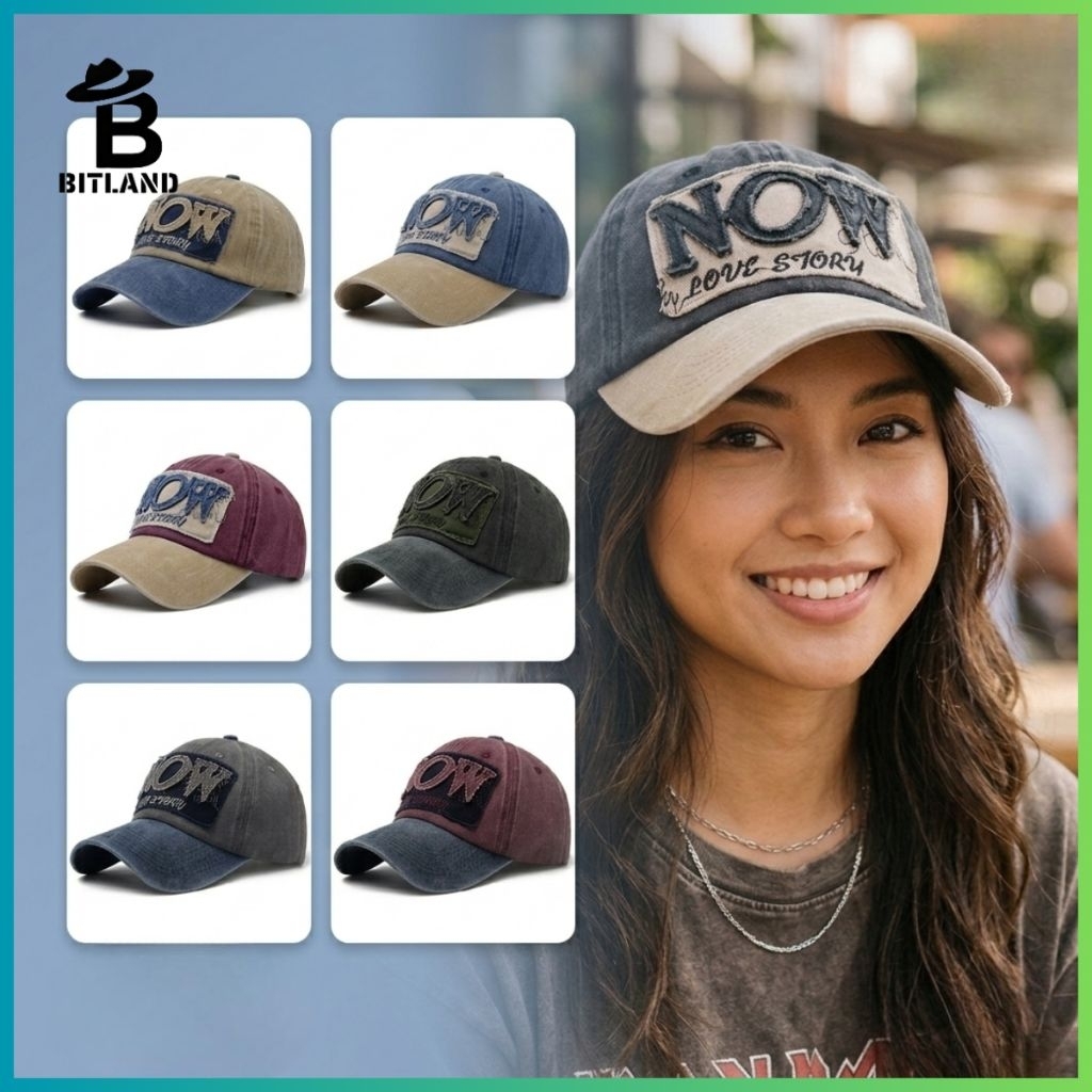 BITLAND Topi Baseball NOW Vintage Washed Denim Unisex Adjustable Cap Casual Street Style TPI-424