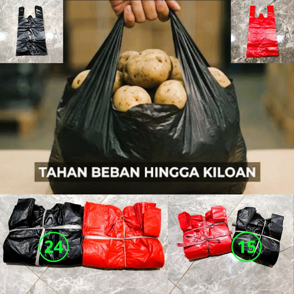 GROSIR Plastik HD Kantong Kresek 1 kg Los Kiloan Merah Hitam Tebal Anti Sobek