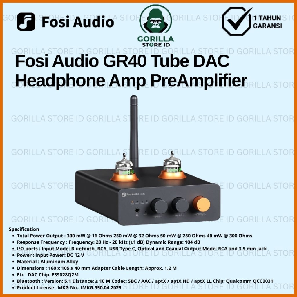 Fosi Audio GR40 Tabung DAC Preamp Headphone Amplifier Bluetooth QCC3031