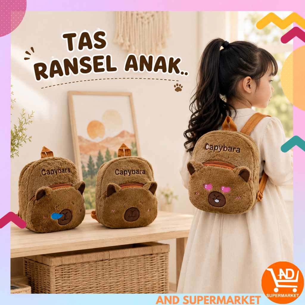 Tas Ransel Anak Sekolah PAUD TK Mini Capybara Bulu Lembut Backpack Anak Ngaji Les Lucu T333