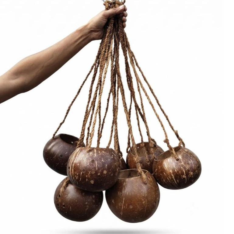 Pot Tempurung Kelapa Gantung – Vas Bunga Anggrek Murai & Lovebird Batok kelapa Ready Beberapa Varian