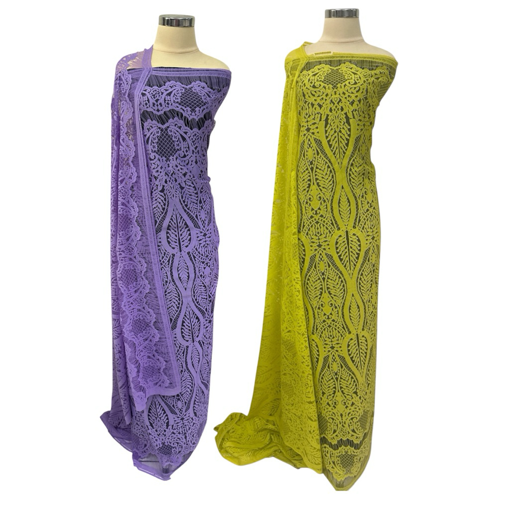 bahan kain kebaya katun doff hijau lemon semi perancis lilac lavender