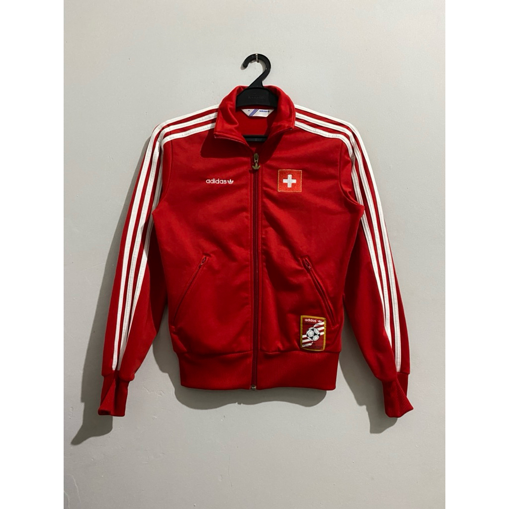 Tracktop Adidas Originals Vintage 2008 zip Jacket Red SUISSE Switzerland Football Soccer Original
