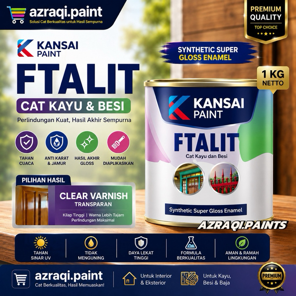 CAT FTALIT CLEAR VARNISH TRANSPARAN ( 1 KG ) CAT KAYU DAN BESI