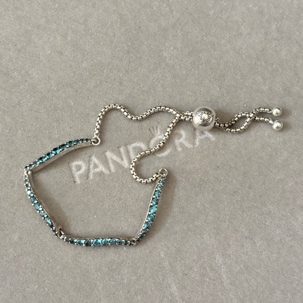 gelang Pandora Blue Wavy Slider Bracelet in sterling silver with blue crystals authentic original ra