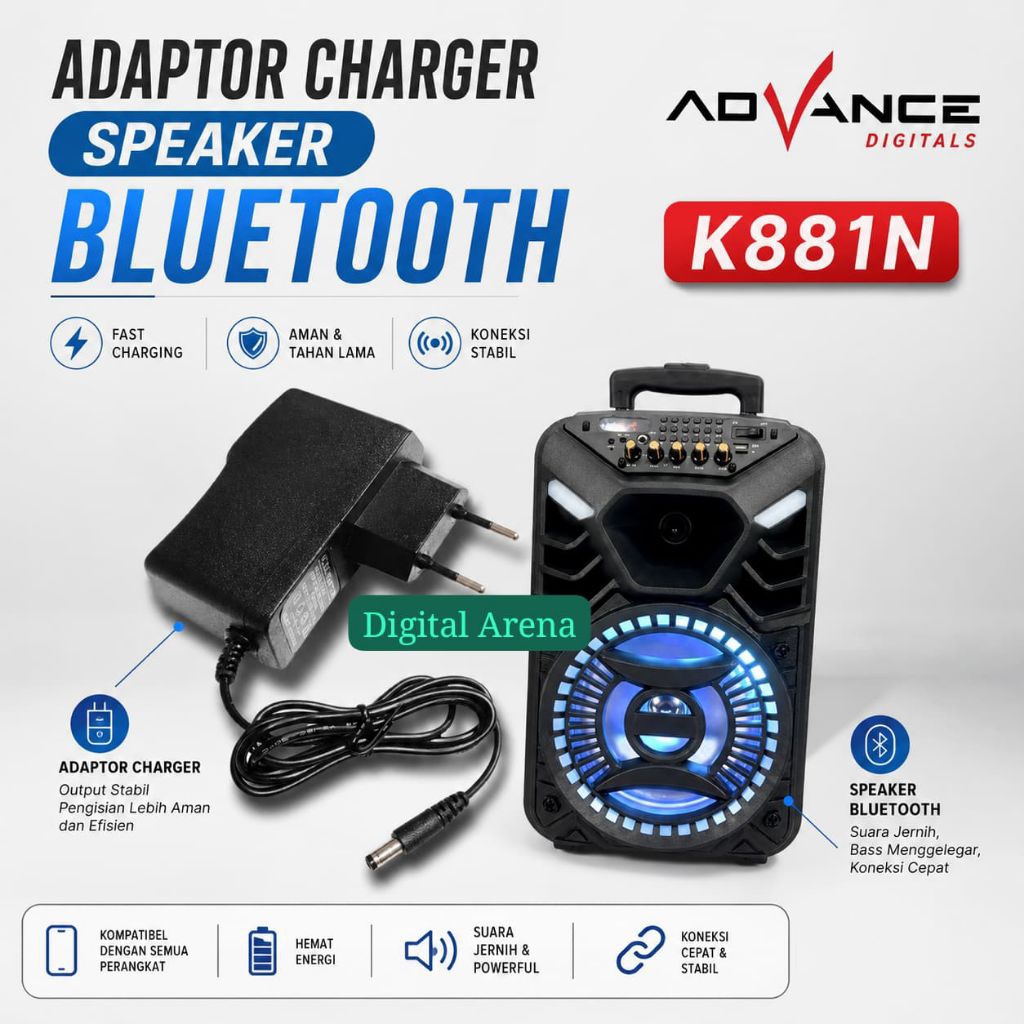 adaptor charger speaker aktif advance K881N
