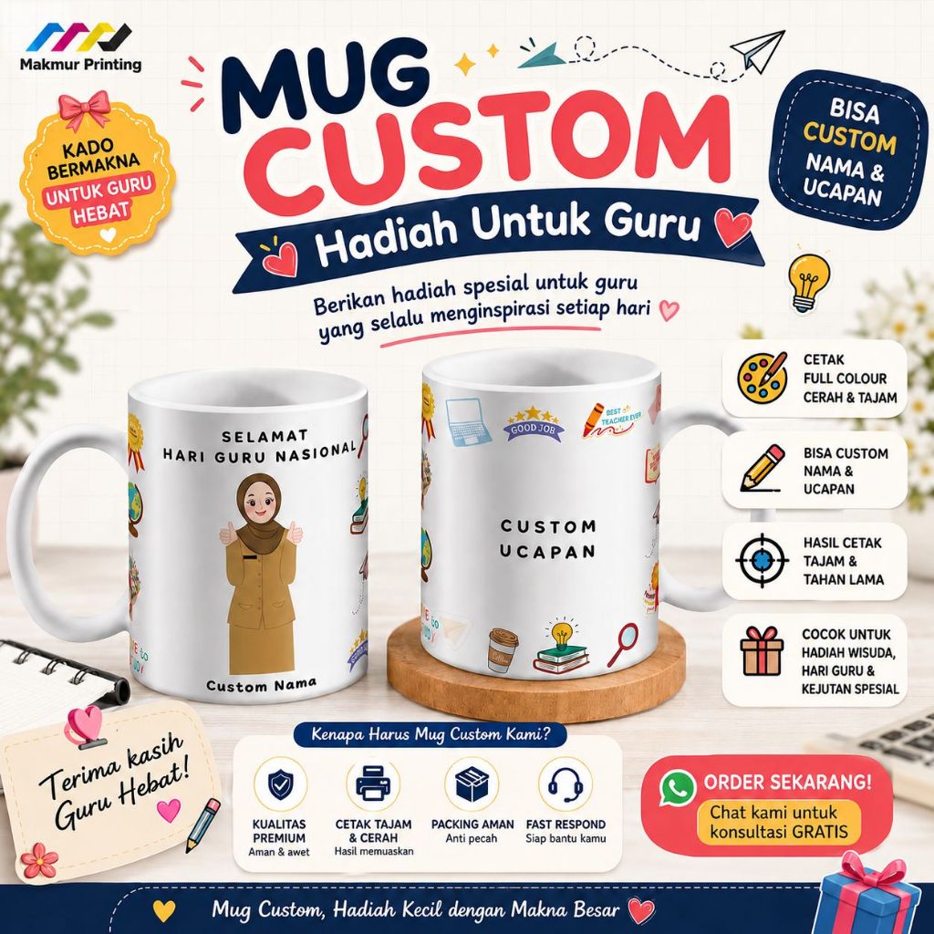 Mug Custom Tema Guru | Kado Guru | Hadiah Mug Karakter Guru