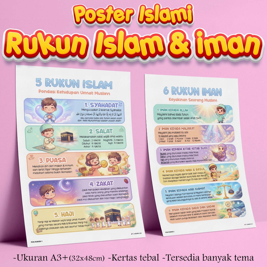 Poster Edukasi RUKUN IMAN dan RUKUN ISLAM - Poster edukasi islami