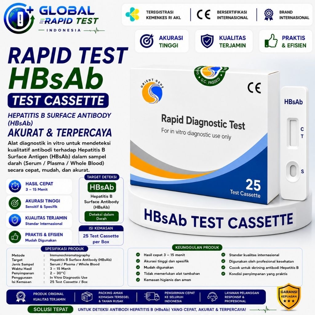 Rapid Test HBsAb Test Cassette Orient Gene 25 Test/Box | Hepatitis B Surface Antibody Test Cassette 