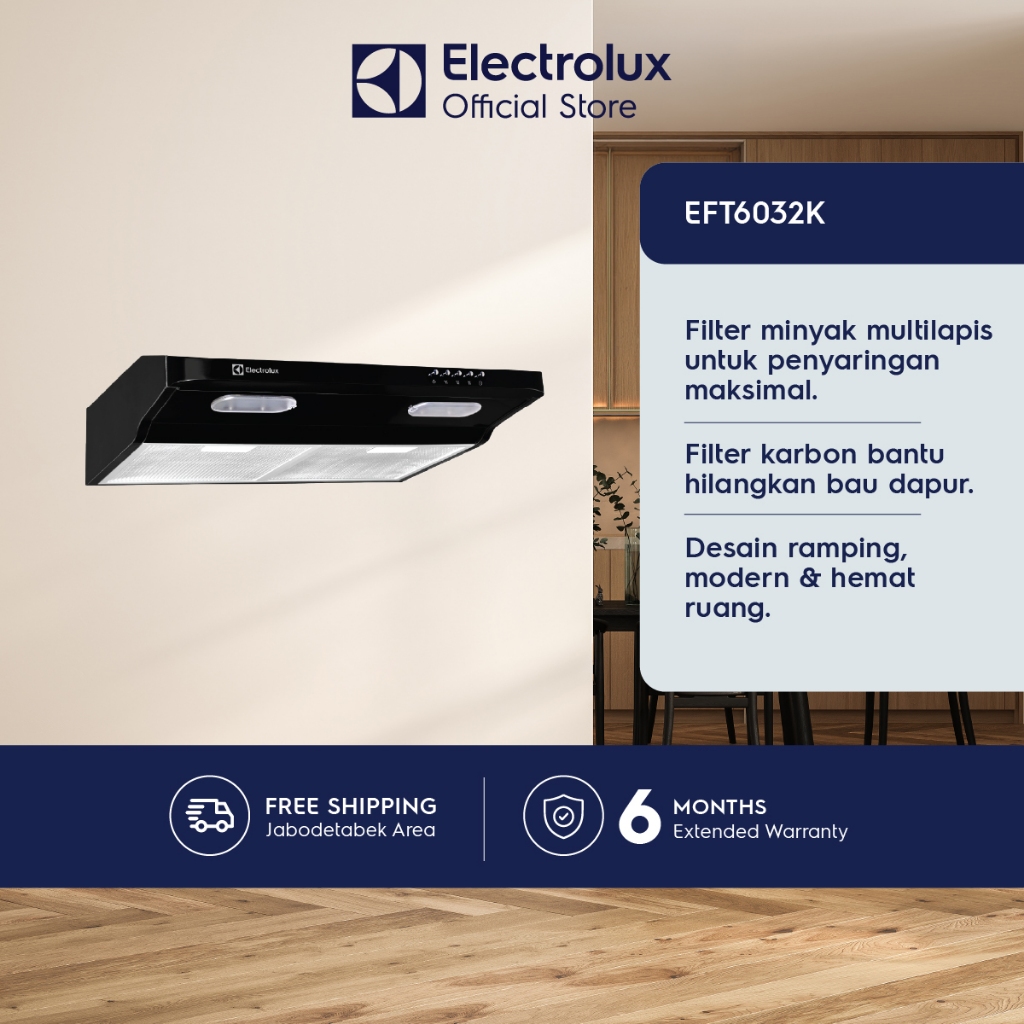 Electrolux Cooker Hood  SLIM, SILENT, STRONG 60 cm Powerfull DC Motor, Bebas Asap,  Washable Filter,