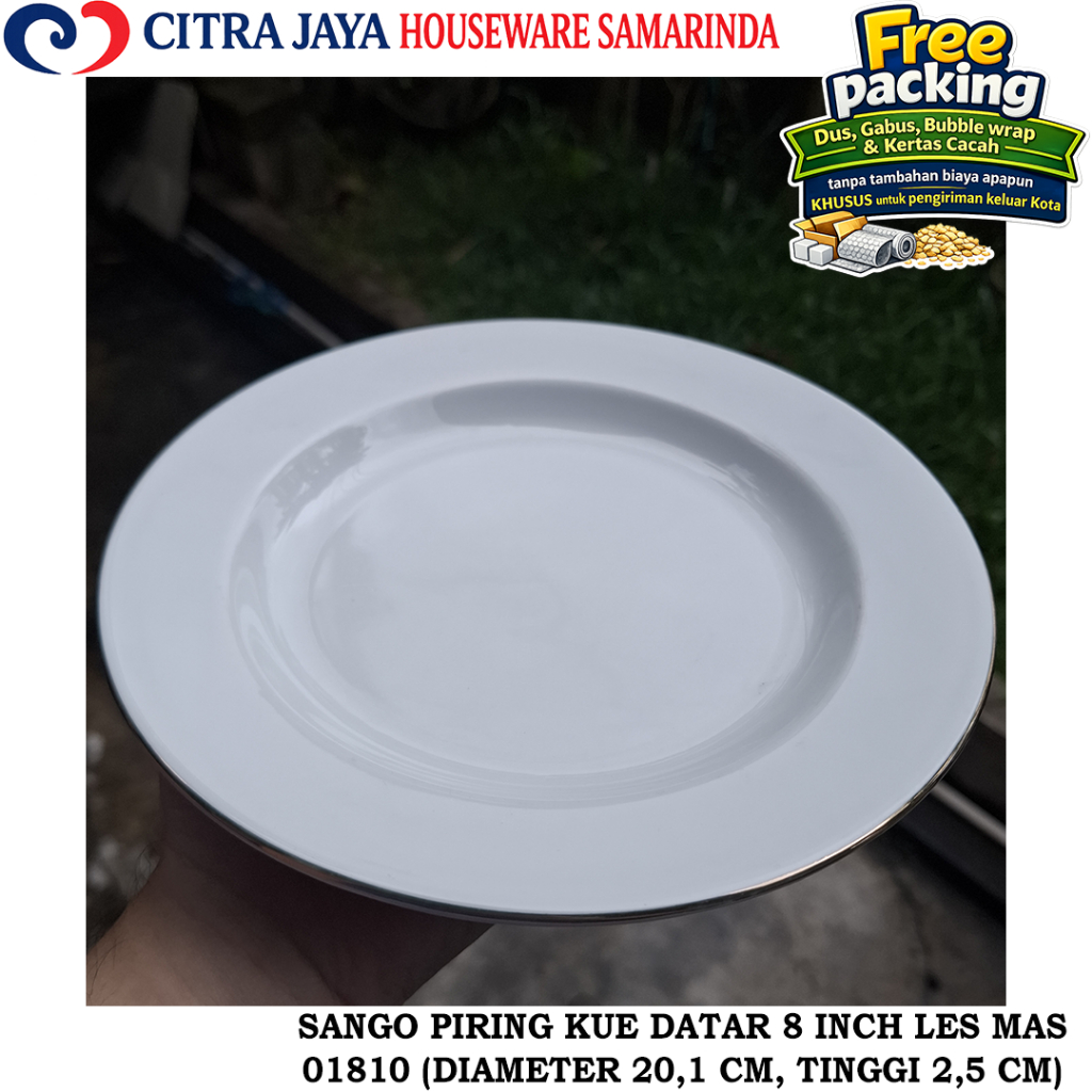 Piring KUE DATAR 8 INCH (6 PCS / 1 LUSIN) SANGO 01810 LES MAS KERAMIK