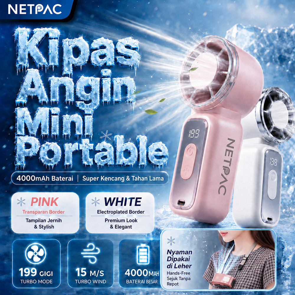 NETPAC Kipas Angin Mini Portable Genggam Handheld Pocket Fan USB Rechargeable Baterai 199 High Speed
