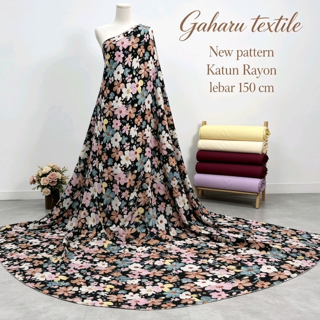 bahan katun rayon viscose premium - rayon viscose motif bunga - rayon meteran (CTK)