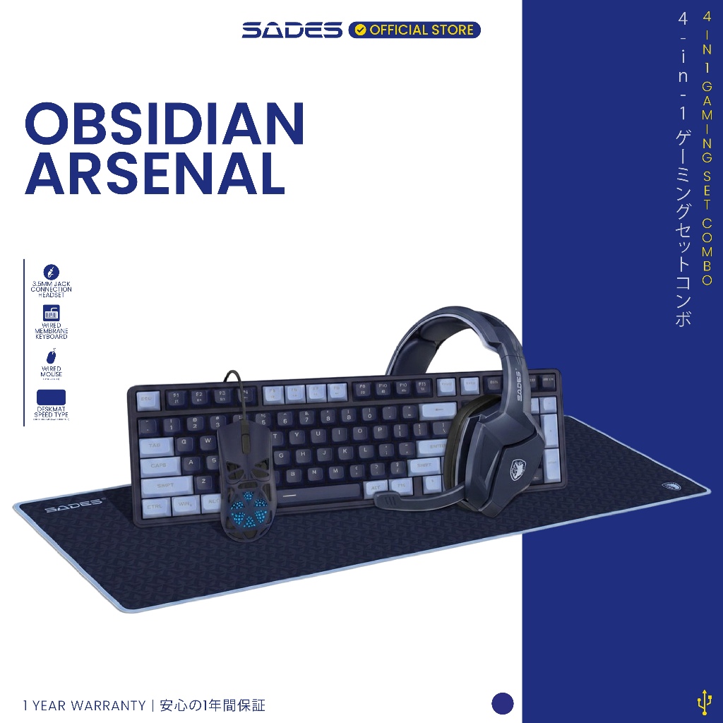 SADES OBSIDIAN ARSENAL Gaming Combo 4in1 Headset + Keyboard + Mouse 7200 DPI + XL Mousepad