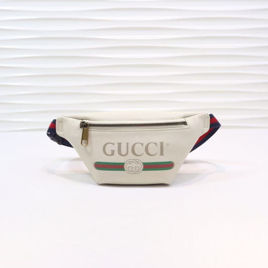GG Print Retro Logo Printed Striped Ribbon Leather Shoulder Cross Chest Bag Waist Bag Small Unisex W