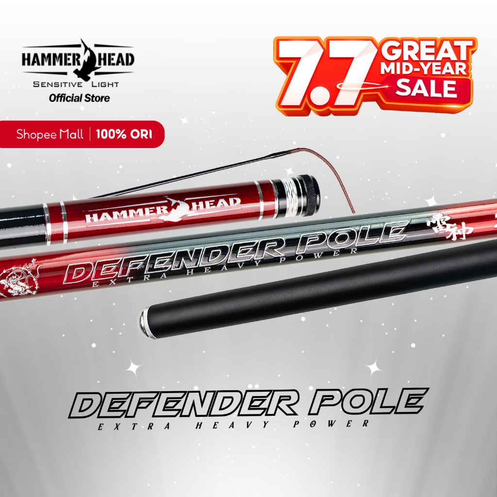 HAMMER HEAD Joran Pancing Tegek DEFENDER POLE 240 - 630CM Carbon X30 Extra Heavy Solid Tip