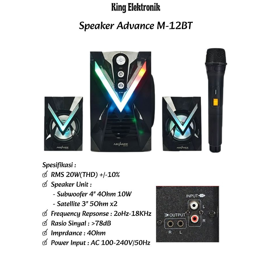 Speaker Aktif Advance M12BT 20 Watt Speaker Stereo Bluetooth Ekstra Bass Subwoofer Free Mic Wireless