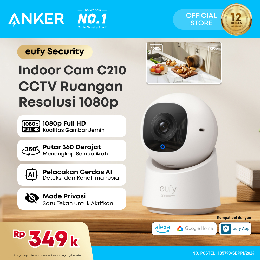 Eufy Security Indoor Camera C220/C210, 2K/1080P Resolution Security Camera with 360 PanTilt, Wireles