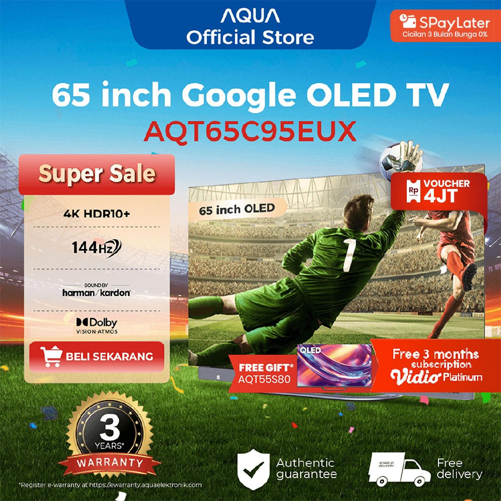 AQUA Elektronik TV AQT65C95EUX-4K OLED-HDR 10+-Harman Kardon-Google TV - Dolby Vision & Atmos-144 Hz