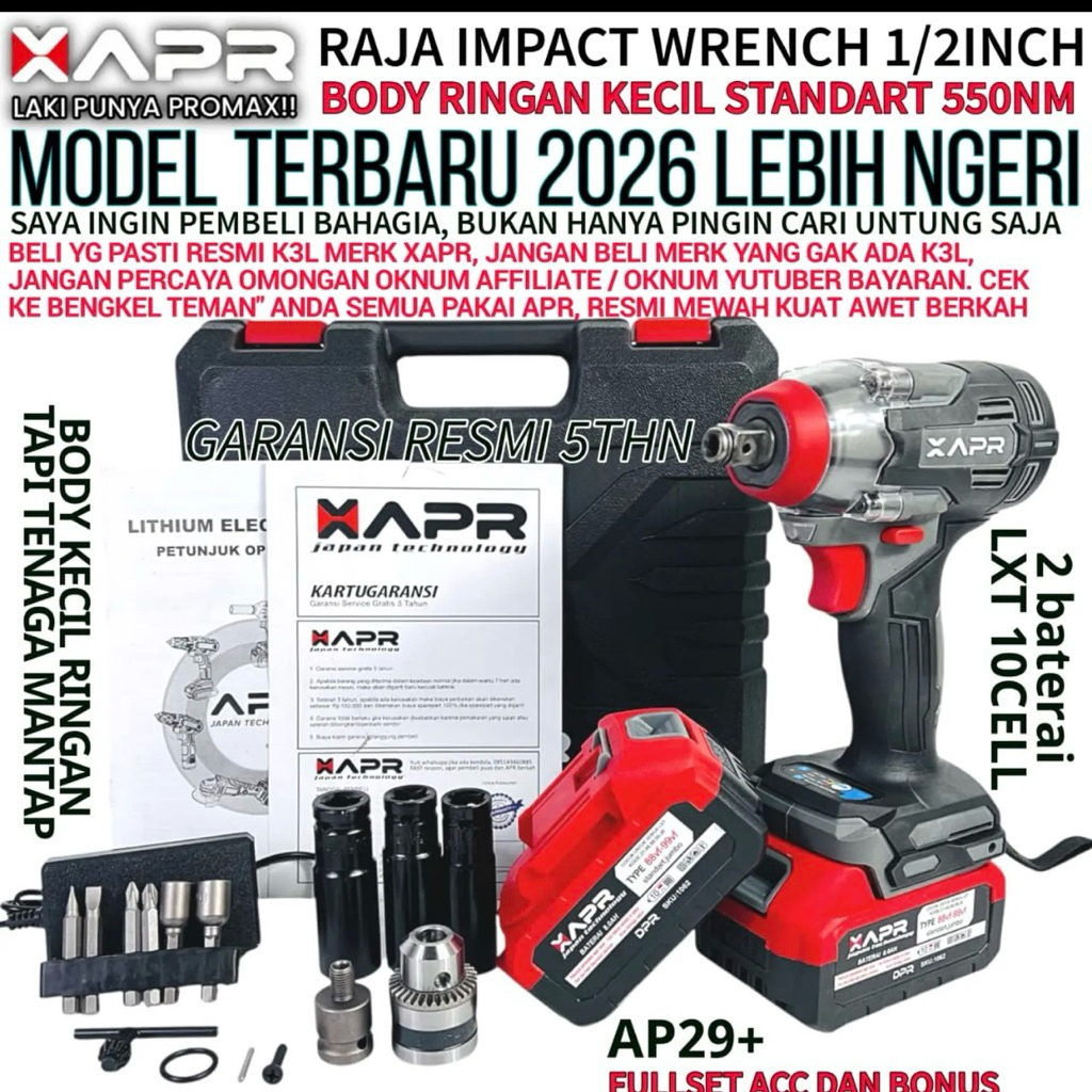 IMPACT WRENCH APR 29+  IMPACT BATERAI PEMBUKA BAUT CORDLESS APR / IMPACT APR 2 baterai cordless Apr
