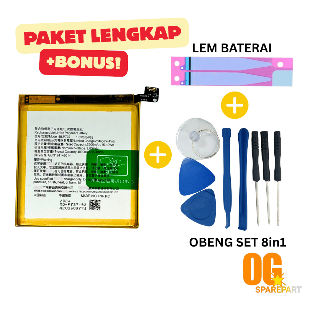 Baterai Battery Batre 0PP* 0P0 OPO RENO 2F RENO2 F RENO 2Z + (BONUS OBENG & LEM BATERAI) BLP737 ORIG