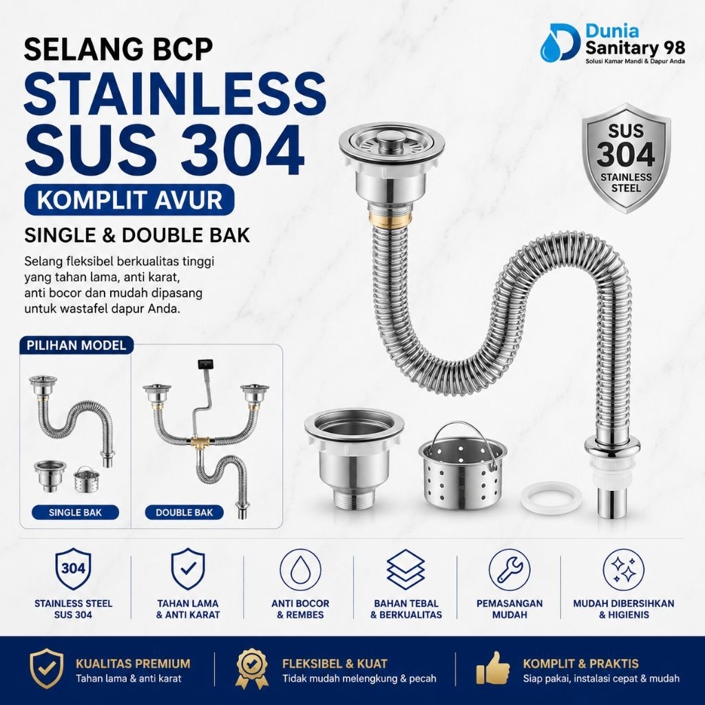 selang cuci piring stainless 1 lobang / single ( anti tikus ) ( afur aja, selang aja, afur + selang 