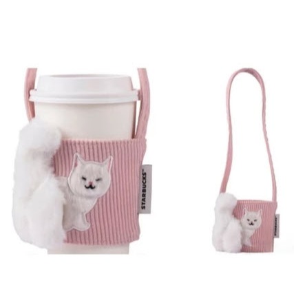 Cup Holder Starbucks Tas Cup Carrier Furry Cat Pink Valentine