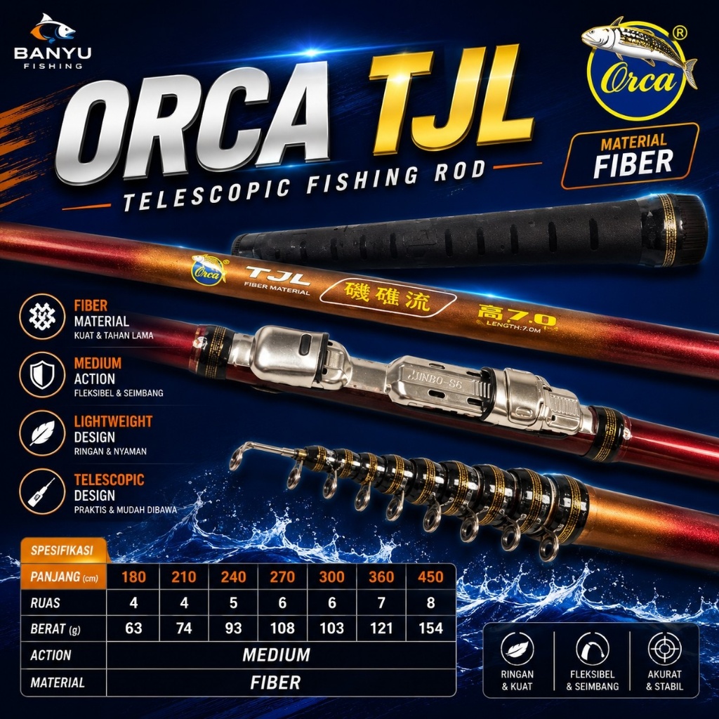 joran tegek kolong orca tjl fiber lentur 180 sampai 450