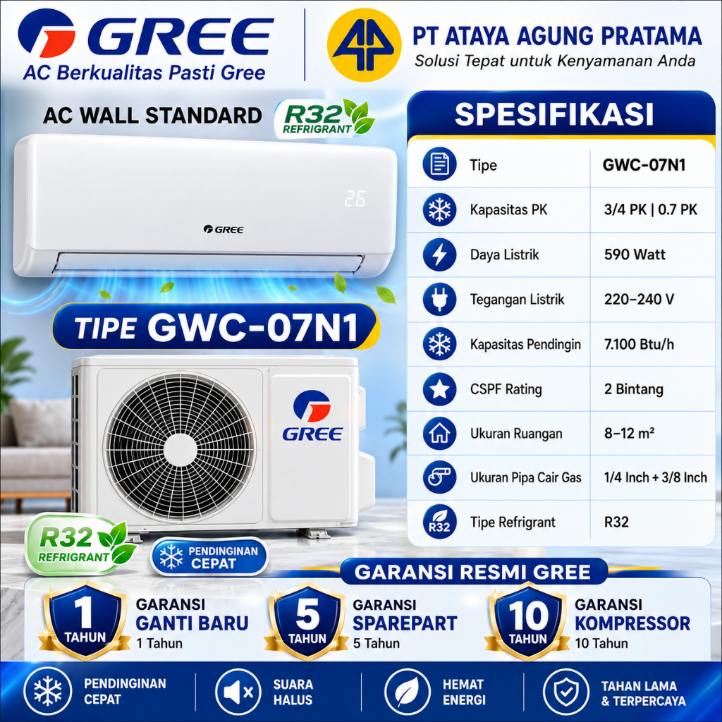 KHUSUS MAKASSAR GOWA AC GREE DELUXE STANDSRT 0,7PK GWC-07N1/ A
