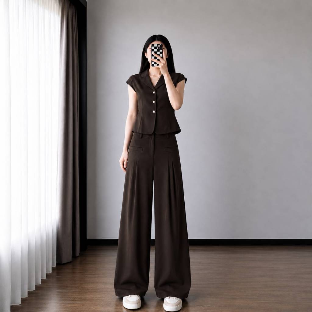 One Set Vest Celana Wanita Formal Bahan Semiwoll Premium Korean Style - SAFA.CO