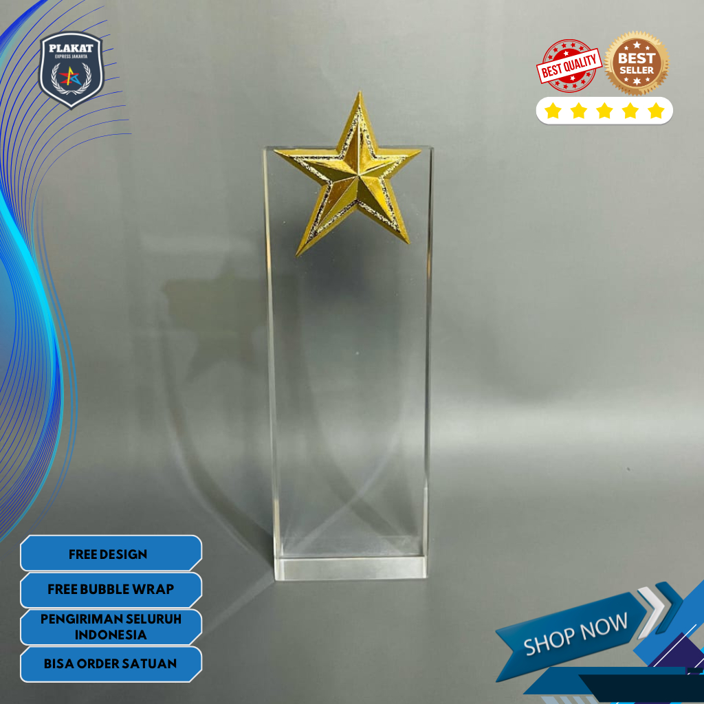 Plakat Kristal Bintang Elegan | Plakat Kristal Bintang Gold | Plakat Crystal Eksklusif