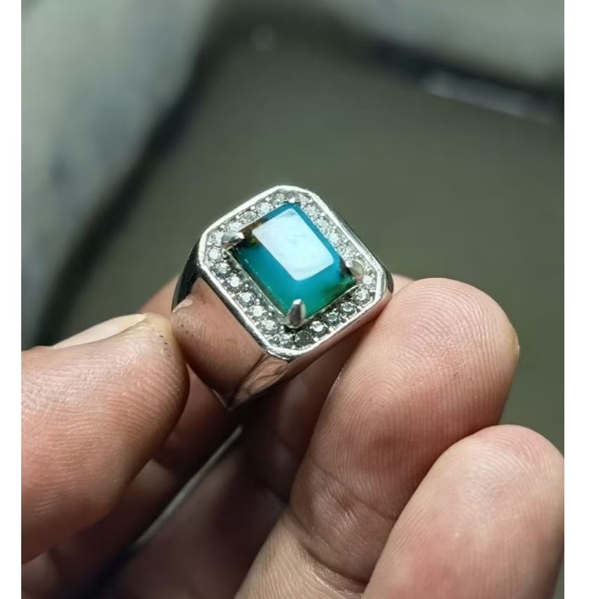 cincin batu akik BACAN DOKO mejiko kotak kristal natural antik size 6