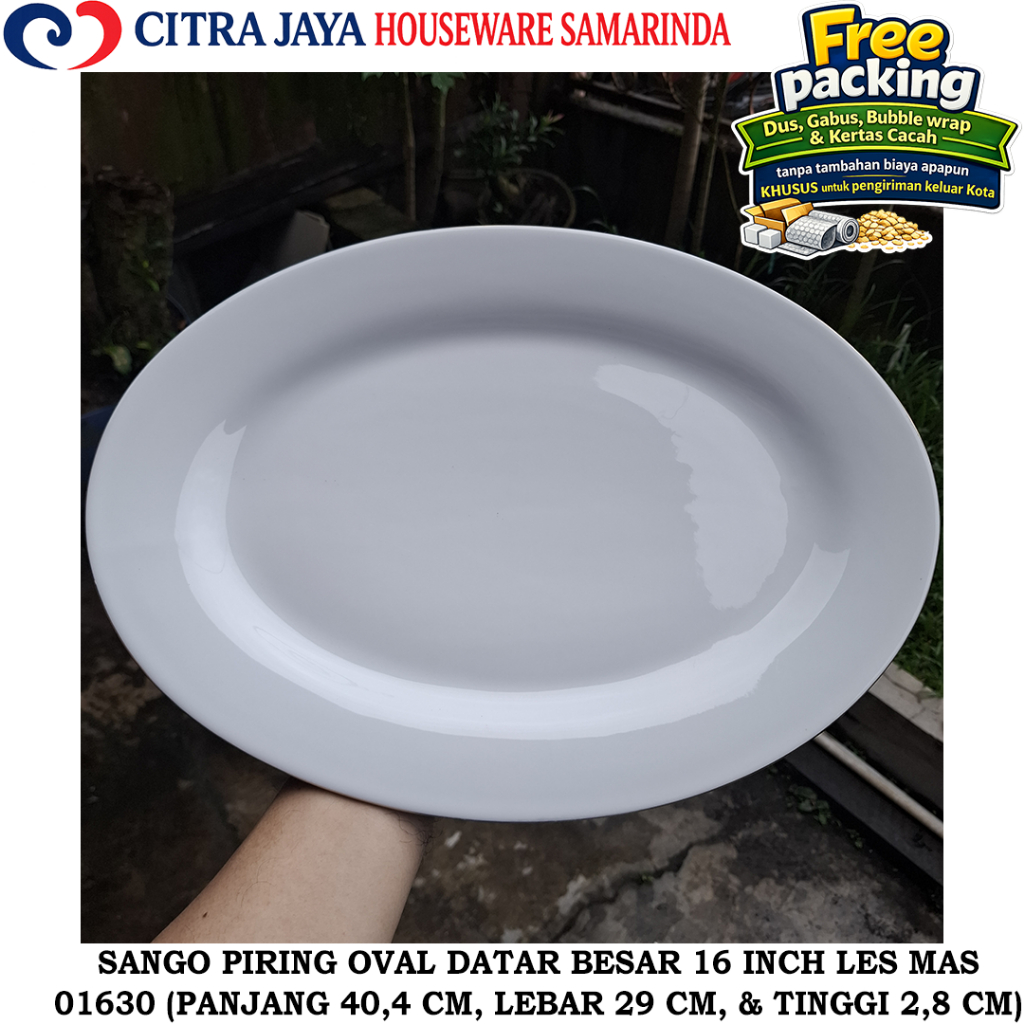 Piring OVAL 16 INCH BESAR HOTELWARE KERAMIK Les Emas SANGO 01630 (PER 1 PCS)