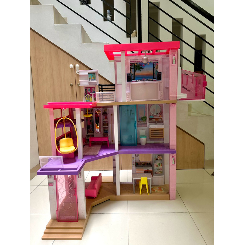 original mattel rumah barbie 1 meter dreamhouse 75+ mainan anak