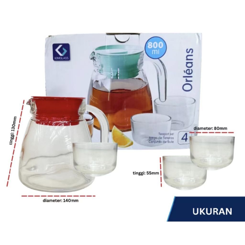 Set Pitcher & Gelas Kaca - 1 Pitcher + 3 Gelas, Tahan Lama, Desain Elegan
