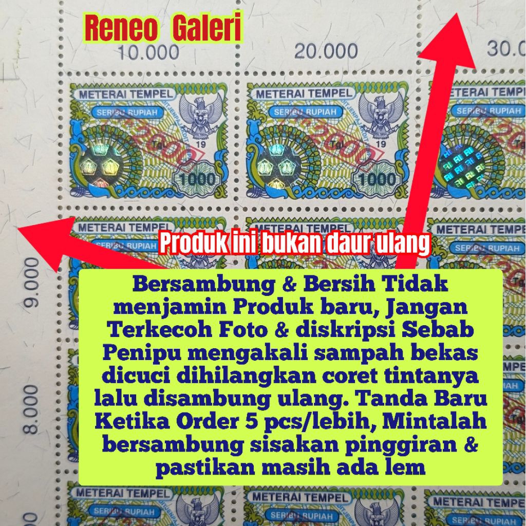 Materai 1000 Rupiah tahun 2000 asli original biru Meterai cetak tindih Matrai darurat koleksi prangk