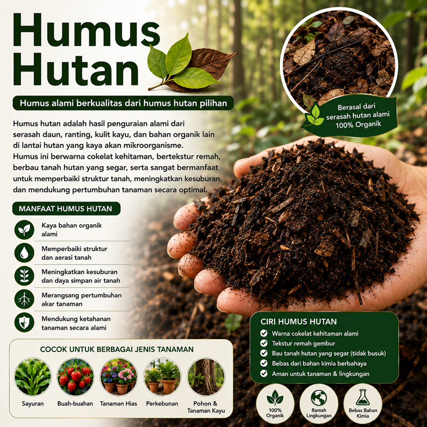 Humus Hutan Premium Organik Media Tanam Alami Penyubur Tanah Kaya Nutrisi untuk Semua Jenis Tanaman