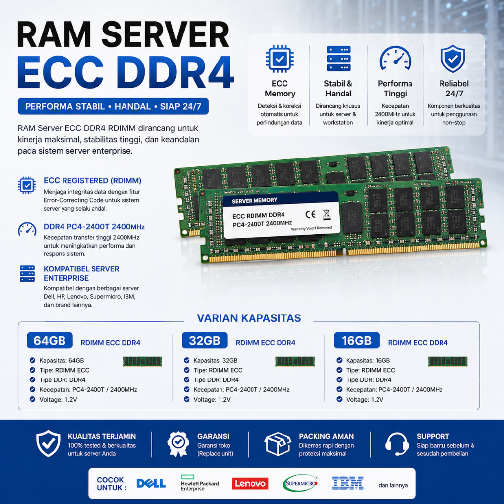 RAM DDR4 ECC 16GB 32GB 64GB RDIMM PC4-2400T 2400MHz