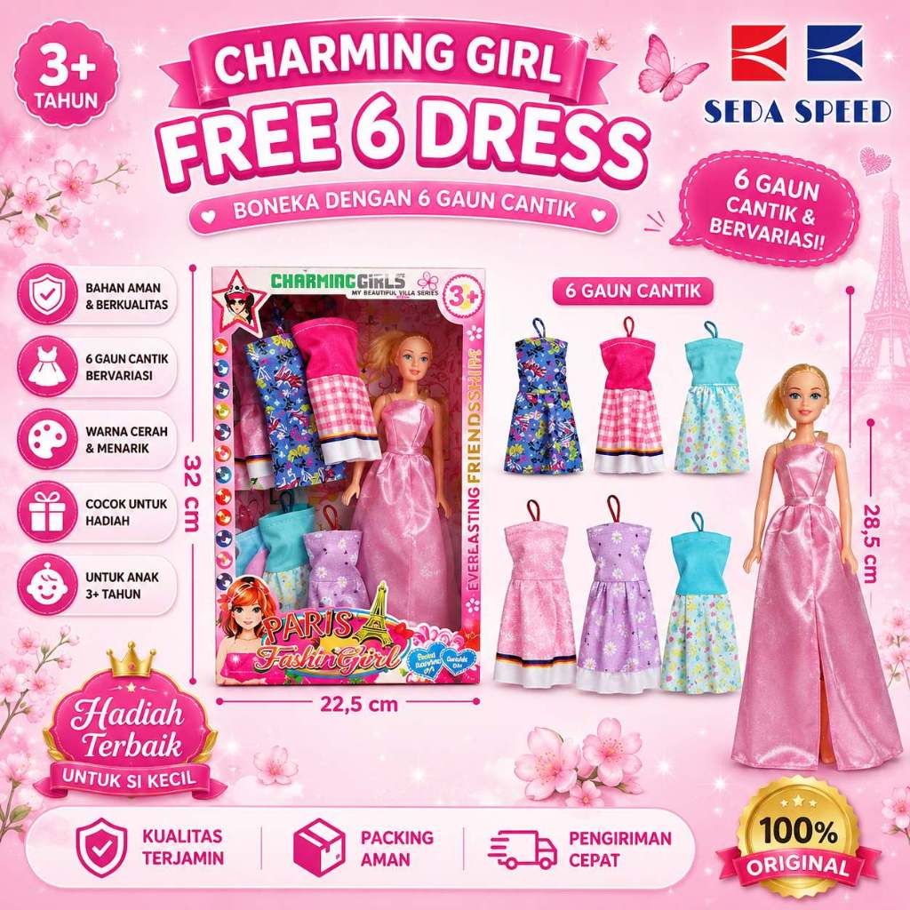 SEDA SPEED MAINAN ANAK BONEKA BARB*E FREE 6 BAJU (9926B)