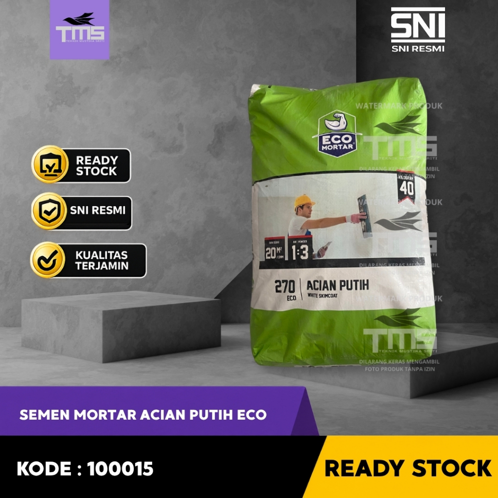 Mortar Acian Putih Eco Mortar 270 40 Kg Original SNI Resmi Semen Acian Dinding White Skimcoat Ready 