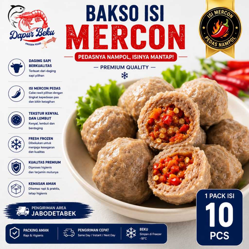Bakso Mercon Isi 10 Pcs | Bakso Pedas Frozen Isi Sambal Mercon Premium