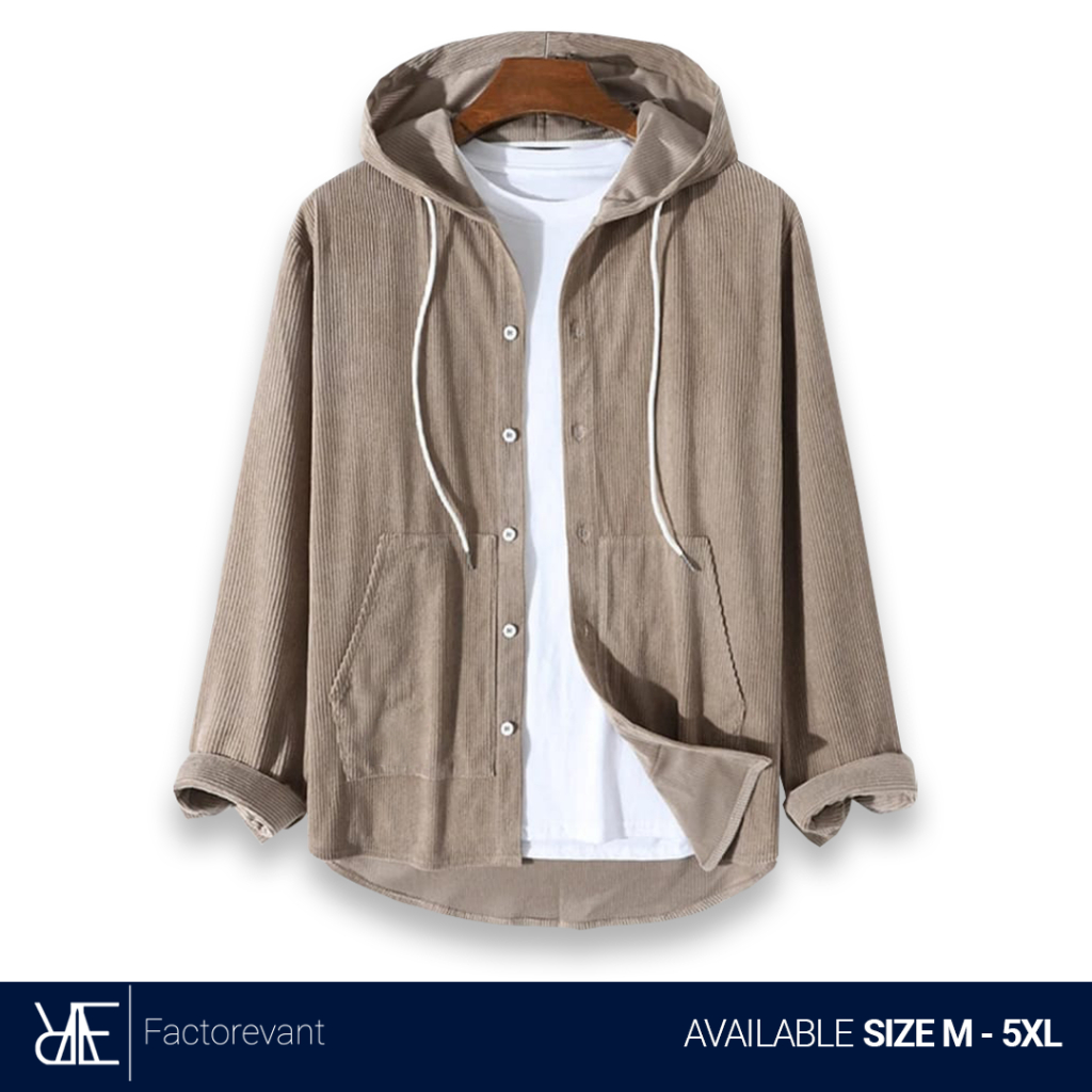 Reevant Hoodie Corduroy Cream Jaket Pria Jumbo Big Size Lengan Panjang
