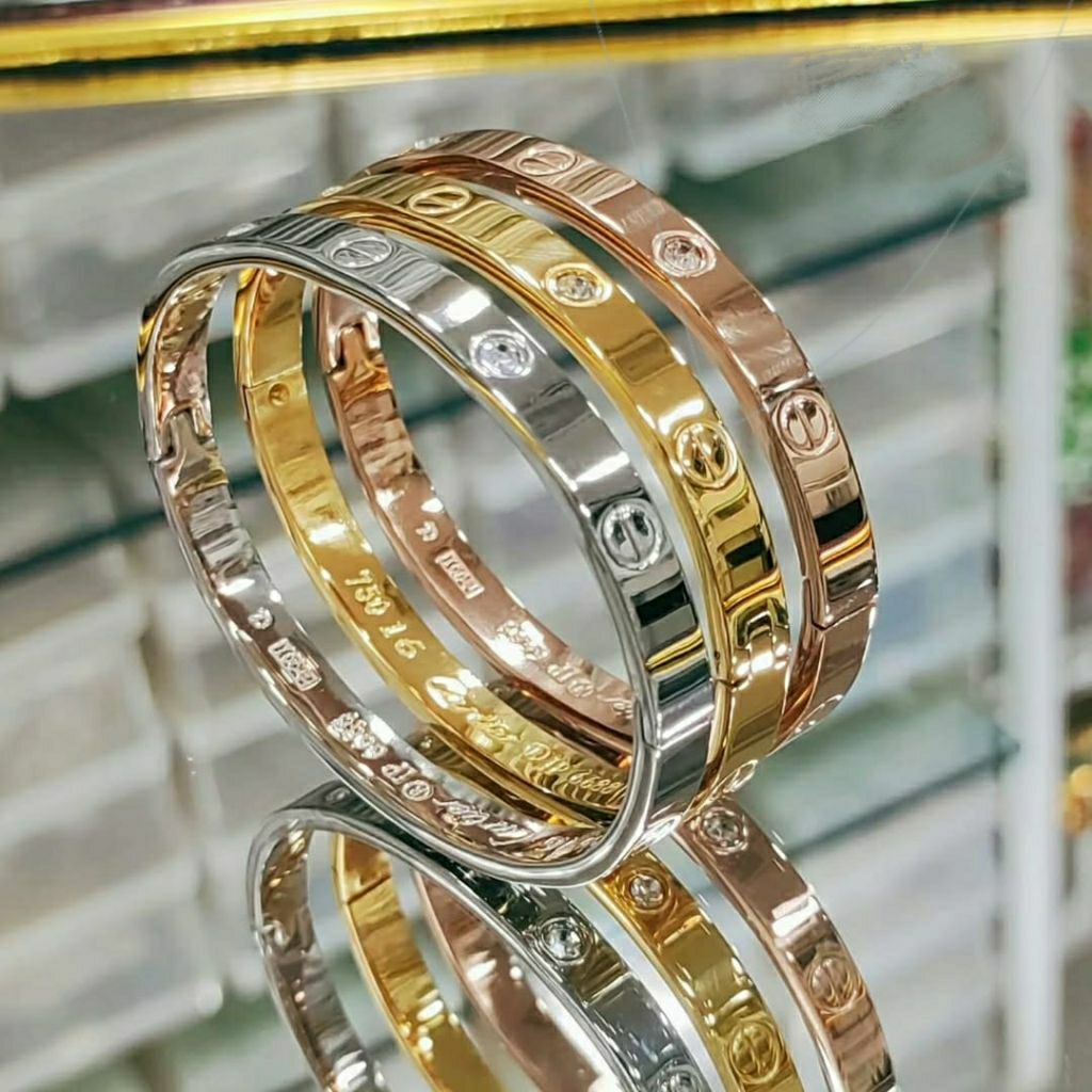 Gelang Emboss 750 Mirror Gelang Emas Wanita Gelang Silver Perak Gelang Rosegold Gelang Titanium Anti