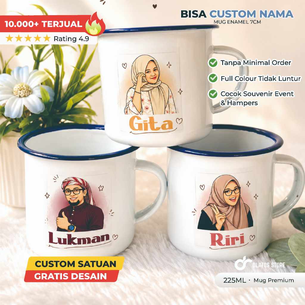 Gelas Enamel Custom Full Color | Mug Kaleng Jadul | Souvenir Satuan